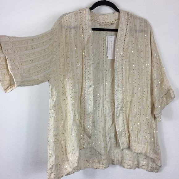 NWT Soft Surroundings Cream Sequin Glamour Kimono Cardigan Medium Bohemian - Picture 9 of 12